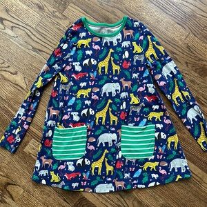 Mini Boden Blue and Green Long Sleeve Tunic with Whimsical Print